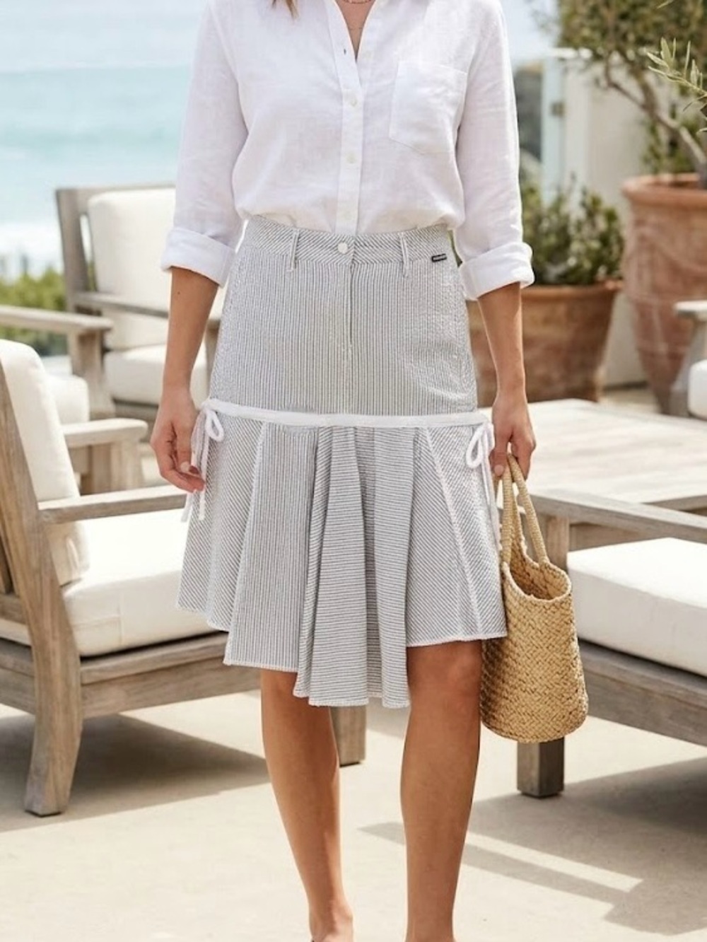 Cappopera Italy Designer Lagenlook Pinstripe Hitch Skirt | Avant-Garde Cotton